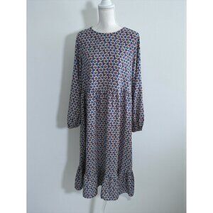 URBAN THREADS Blue White Floral  Long Sleeve Midi Dress Size 14